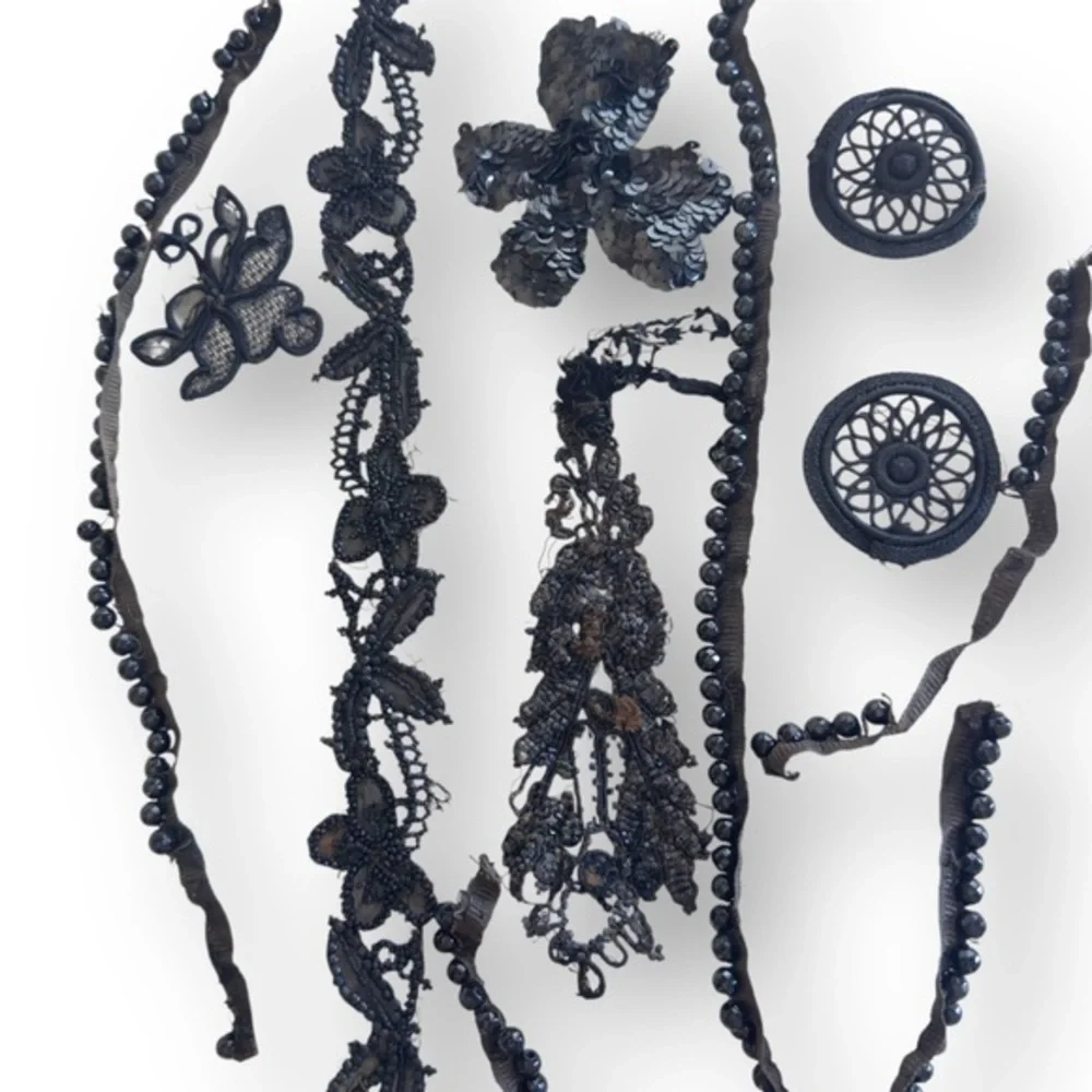 Antique Victorian French Jet Beaded Mourning 19th Century 9 Piece Lot 4.85 Ounce